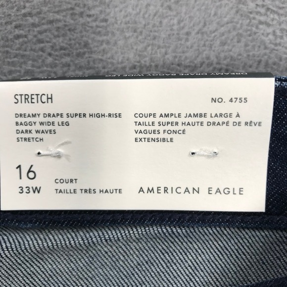 American Eagle Dreamy Drape Super High Rise Baggy Wide Leg Jeans Dark 16 Short - Picture 6 of 13